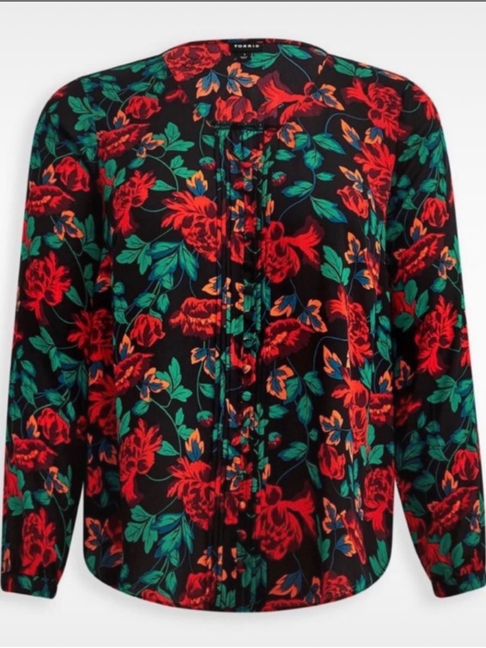 Torrid Georgette Pintuck Button Front Floral Long Sleeve Blouse  size 2X